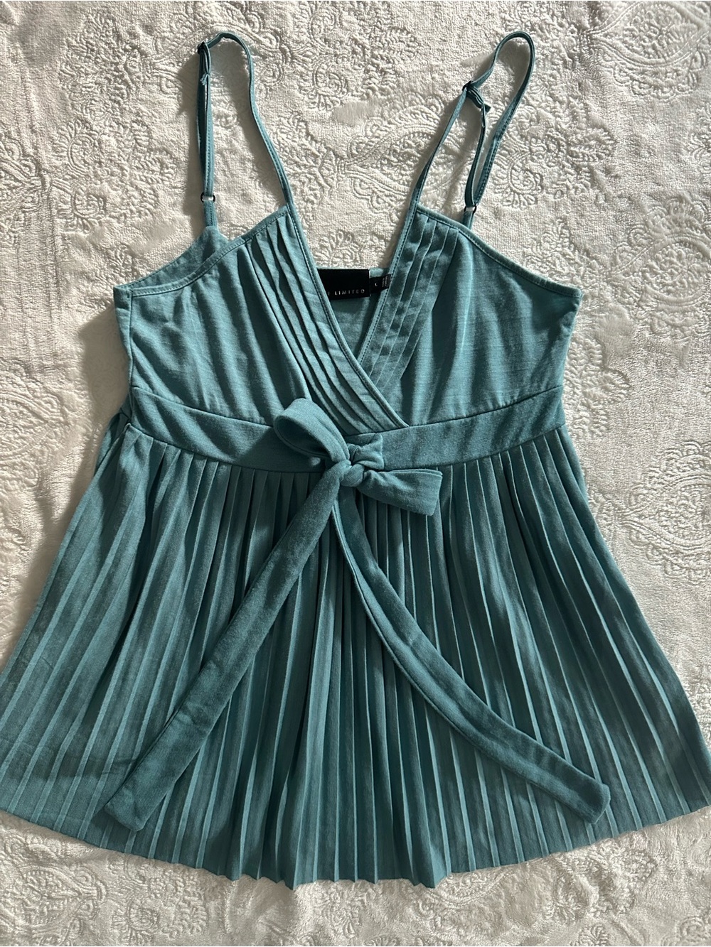 Vintage The Limited Teal Empire waist Pleated Tie-Front Cami Top
